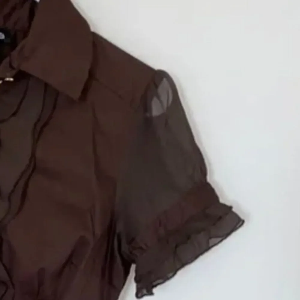 Bebe Brown Ruffle Blouse Small - Picture 5 of 6